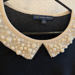 Brooks Brothers Black Sweater with Pearl Embellished Peter Pan Collar-Large